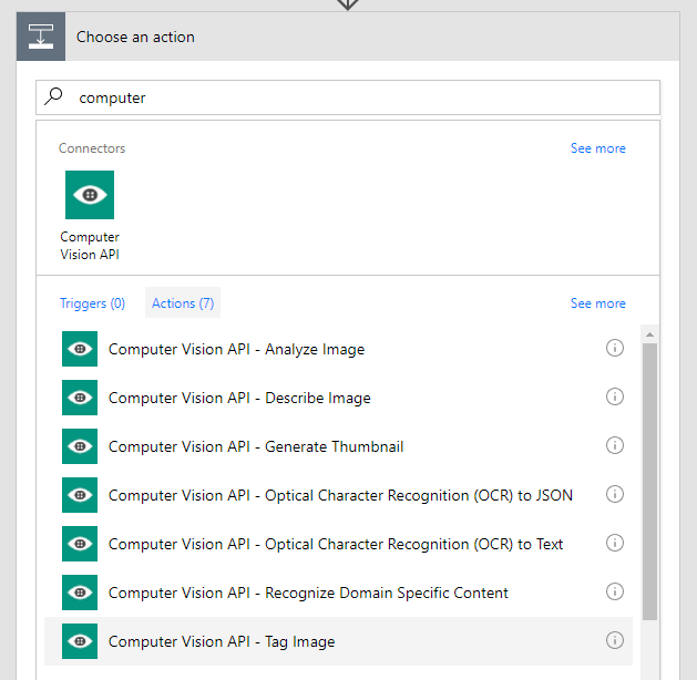  1. Find the Computer Vision API action 