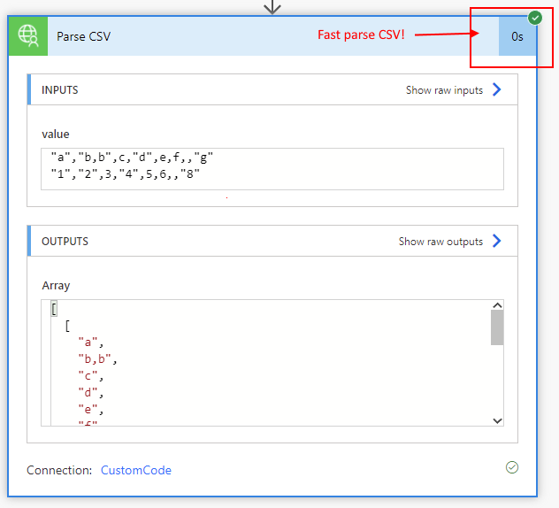  Give it text, the action returns array of arrays. 